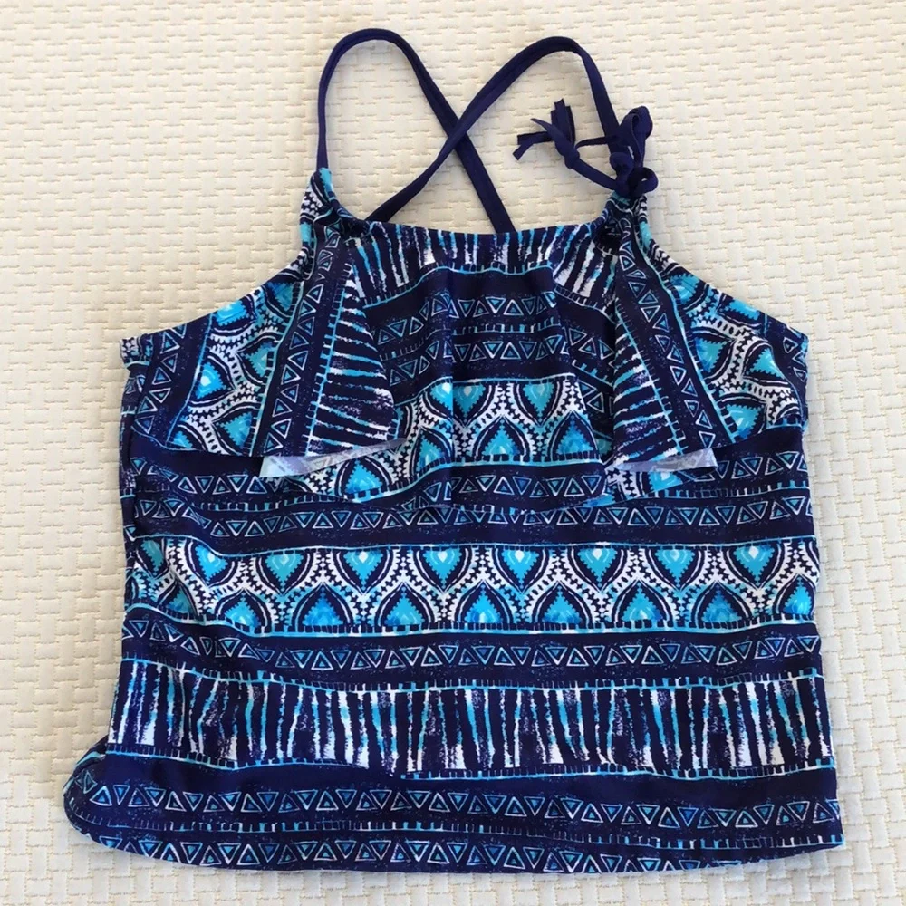 SO Brand Swimsuit Girls Size‎ 10 1/2 Purple Blue White 2 Piece Tankini